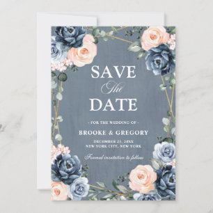 Dusty Blue Peach  Geometric Blommigt Bröllop Spara Datumet