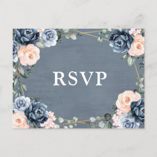 Dusty Blue Peach  Geometric Blommigt OSA Vykort