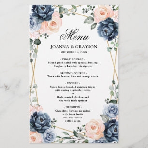 Dusty Blue Peach Geometric Bröllop Menu