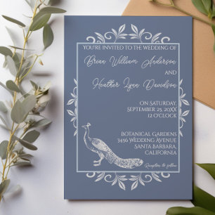 Dusty Blue Peacock Flourish Wedding bjudande Inbjudningar