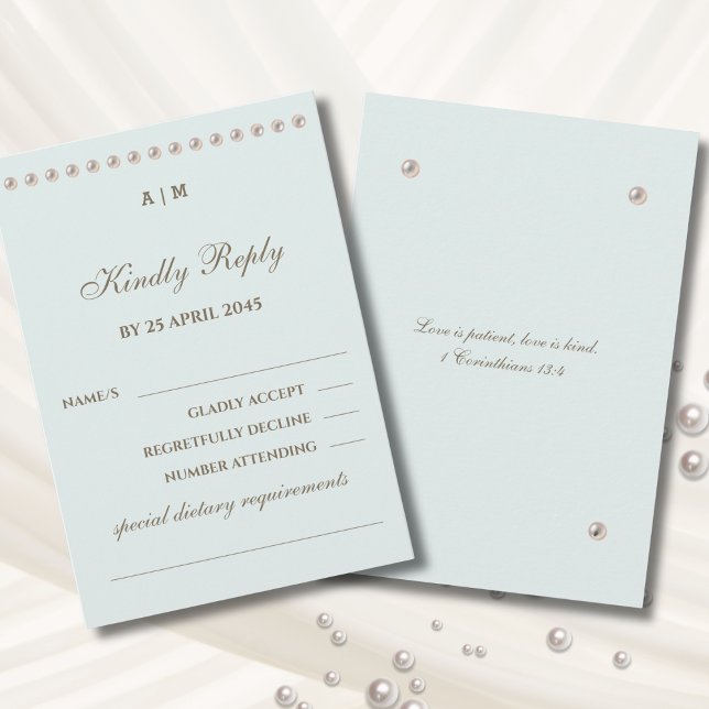 Dusty Blue Pearl Christian Wedding RSVP Card  OSA Kort (Skapare uppladdad)