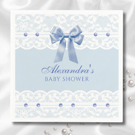 Dusty Blue Pearls Satin Bow Snöre Baby Shower Pappersservett