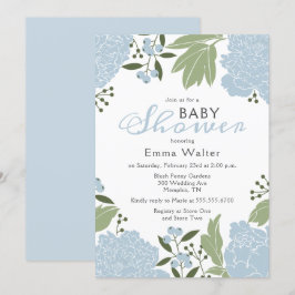 Dusty Blue Peonies Baby Shower Inbjudningar