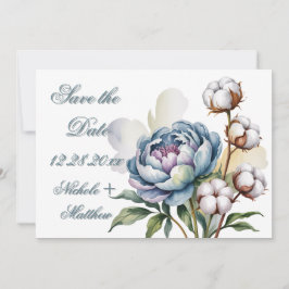 Dusty Blue Peony and Cotton Wedding Spara Datumet