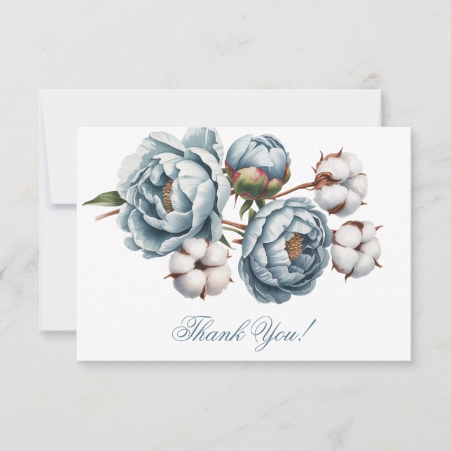 Dusty Blue Peony and Cotton Wedding Tack Kort (Framsida)