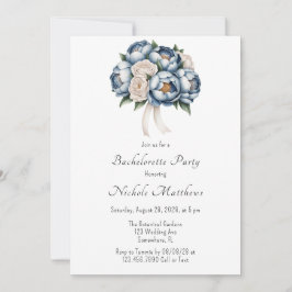 Dusty Blue Peony Ro & Glitter Bachelorette Party Inbjudningar
