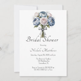 Dusty Blue Peony Ro & Glitter Möhippa Inbjudningar