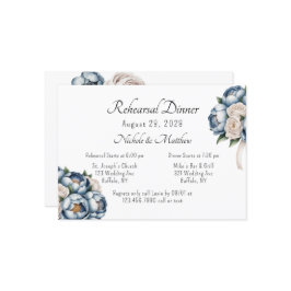 Dusty Blue Peony Ro Rehearsal Dinner Inbjudningar