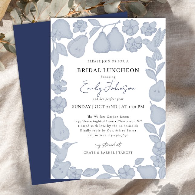 Dusty Blue Perfect Pear Bröllchslunchen-inbjudan Inbjudningar (Bridal Luncheon Invite)