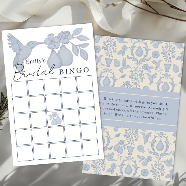 Dusty Blue Perfekt Pear Möhippa Bingo Game (Bridal Shower Bingo)