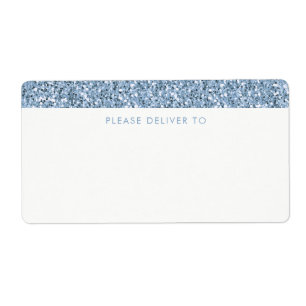 Dusty Blue Periwinkl Glitter Rand Adressetiketter Fraktsedel