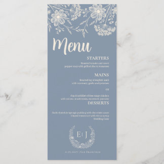 Dusty Blue Periwinkle Wildflower Wedding Menu Meny