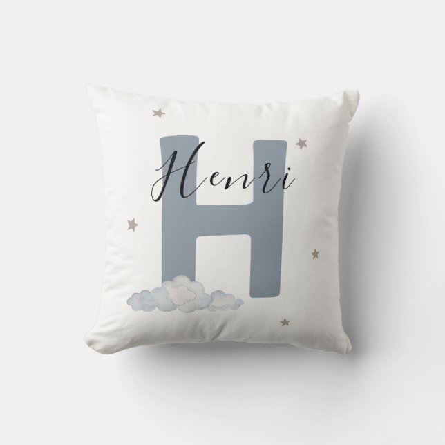 Dusty Blue Personalized Baby Name Pillow Custom Kudde (Framsida)