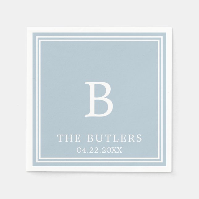Dusty Blue Personlig Bröllop Cocktail Napkins Pappersservett (Framsidan)