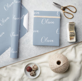 Dusty Blue Personlig Namn Elegant Presentpapper