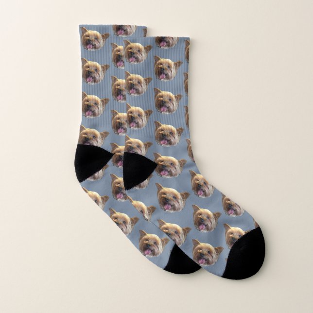 Dusty Blue Personlig Pet Photo jul Gift  Strumpor (Par)