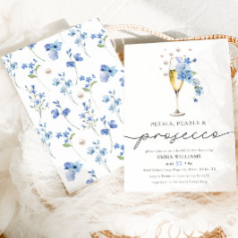 Dusty Blue Petals Pearls & Prosecco Möhippa Inbjudningar