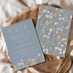 Dusty Blue Petals & Prosecco Möhippa Inbjudningar