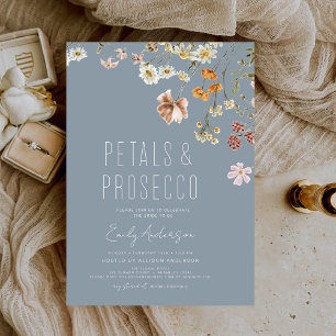 Dusty Blue Petals & Prosecco Möhippa Inbjudningar