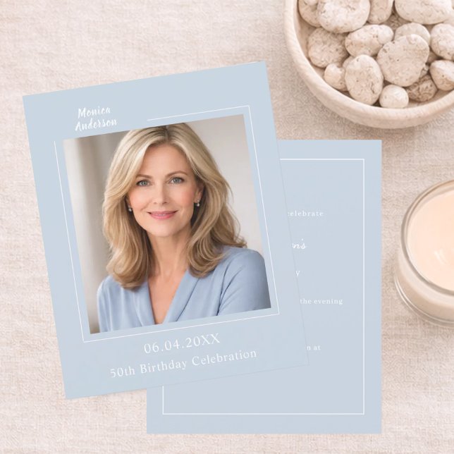 Dusty blue photo birthday invitation (Skapare uppladdad)