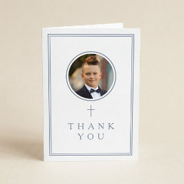 Dusty Blue Photo Boy First Communion Tack Kort