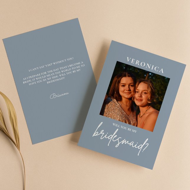 Dusty Blue Photo Bridesmaid Minimal Frieri Card (Skapare uppladdad)