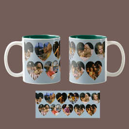 Dusty Blue Photo Collage Mug with Heart Frames Två-Tonad Mugg