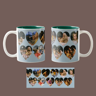 Dusty Blue Photo Collage Mug with Heart Frames Två-Tonad Mugg
