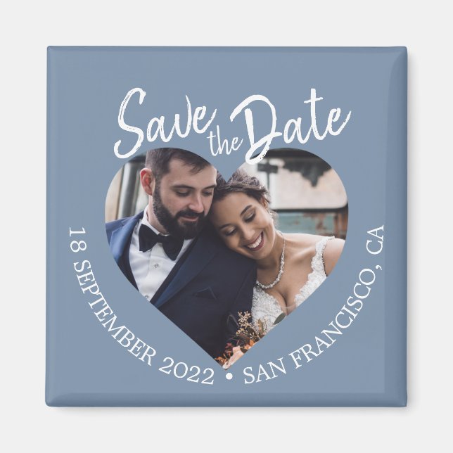 Dusty Blue Photo Modern Script Save the Date Magnet (Framsidan)