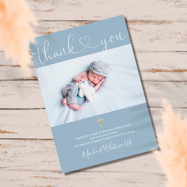 Dusty Blue Photo Namnteckning skript Baptism Heart Tack Kort