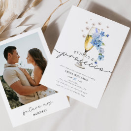 Dusty Blue Photo Pearls & Prosecco Möhippa Inbjudningar