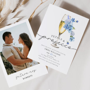 Dusty Blue Photo Petals & Prosecco Möhippa Inbjudningar