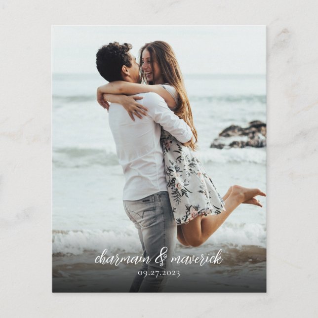 Dusty Blue Photo QR Code Budget Bröllopsinbjudan Flygblad (Framsidan)