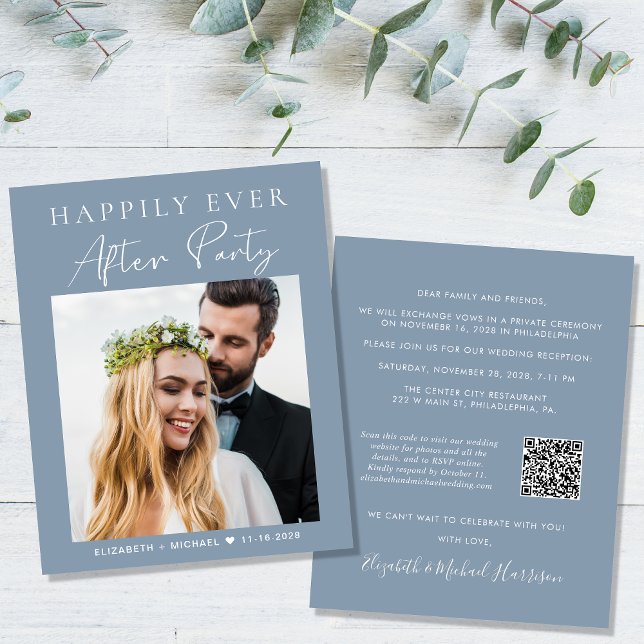 Dusty Blue Photo QR Code Wedding Reception Inbjuda (Skapare uppladdad)