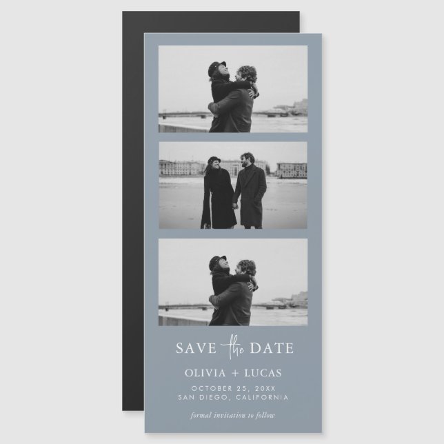 Dusty Blue Photo Strip Magnetic Bröllop (Fram/baksida)