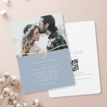 Dusty Blue Photo Wedding-inbjudan med QR-kod