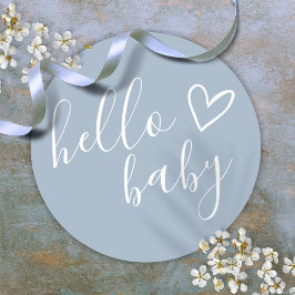 Dusty Blue Pojke Hej Baby Shower Runt Klistermärke