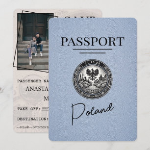 Dusty Blue Poland Passport Save Date Spara Datumet