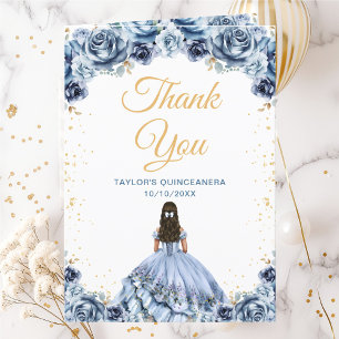 Dusty Blue Princess Blommig Quinceañera Tack Kort