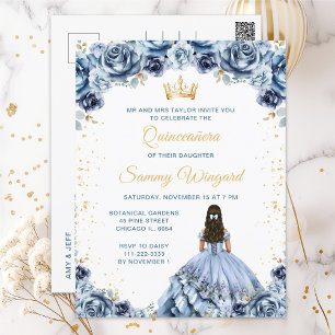 Dusty Blue Princess Blommig Quinceañera Vykort