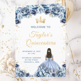 Dusty Blue Princess Blommigt Quinceañera Program