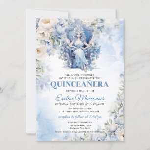 Dusty Blue Princess med blommor och Tiara Inbjudningar