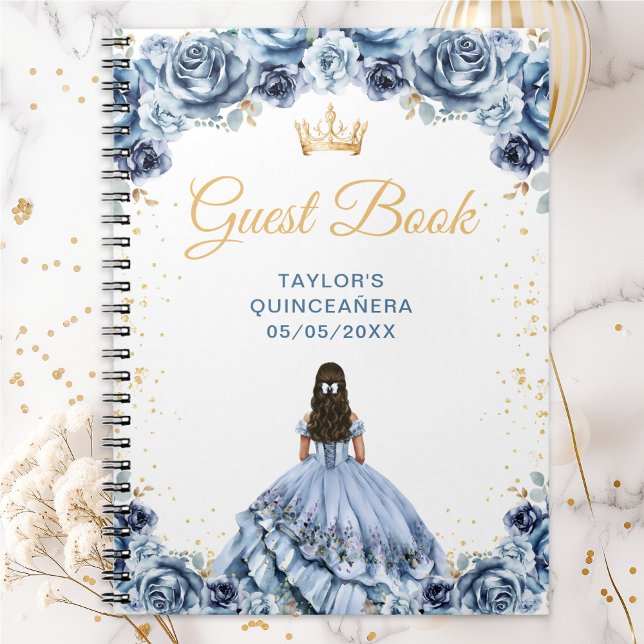 Dusty Blue Princess Quinceañera Guest Book Anteckningsbok (Skapare uppladdad)