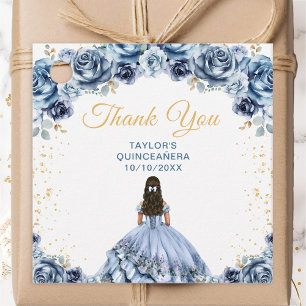 Dusty Blue Princess Quinceañera Tack för inbjudan Gåvor Etiketter