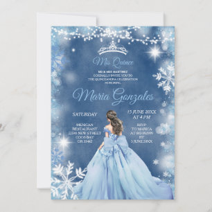 Dusty Blue Princess White Winter Mis Quince Inbjudningar
