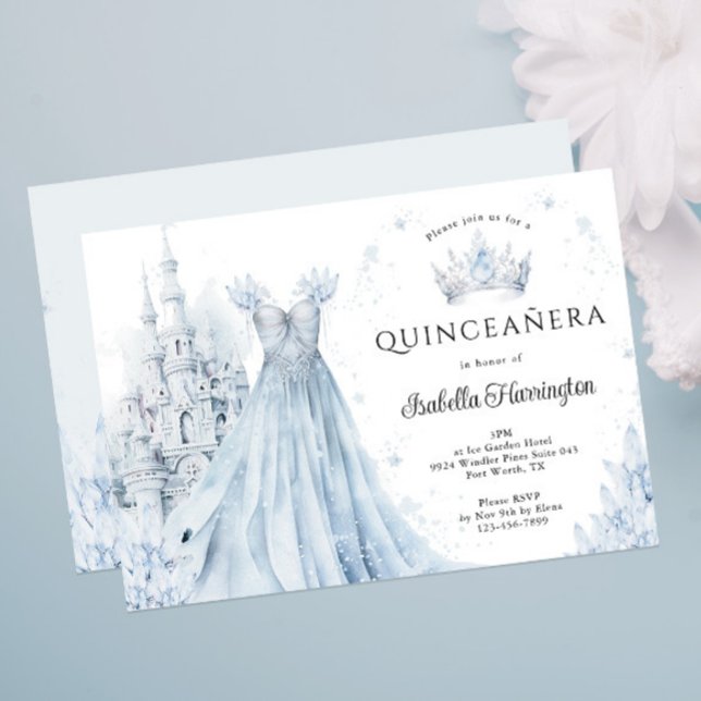 Dusty Blue Princess Winter Quinceanera-inbjudan Inbjudningar (Skapare uppladdad)