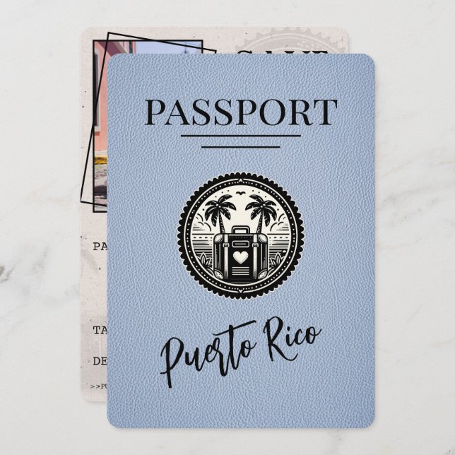 Dusty Blue Puerto Rico Passport Spara Datumet (Fram/baksida)