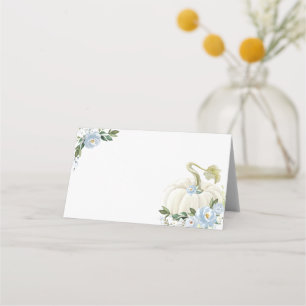 Dusty Blue Pumpa Blommig Pojke Baby Shower Placeringskort