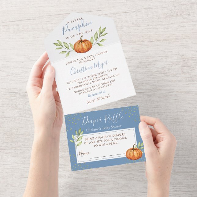 Dusty Blue Pumpkin Baby Shower & Diaper Raffle (Tearaway)