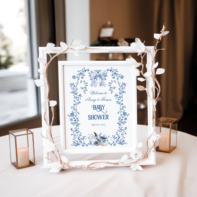 Dusty Blue Pumpkin Fall Blommigt Boy Shower Poster (Skapare uppladdad)